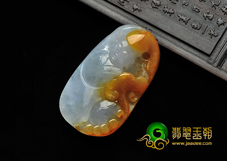 糯冰种黄翡缅甸翡翠A货童子挂件
