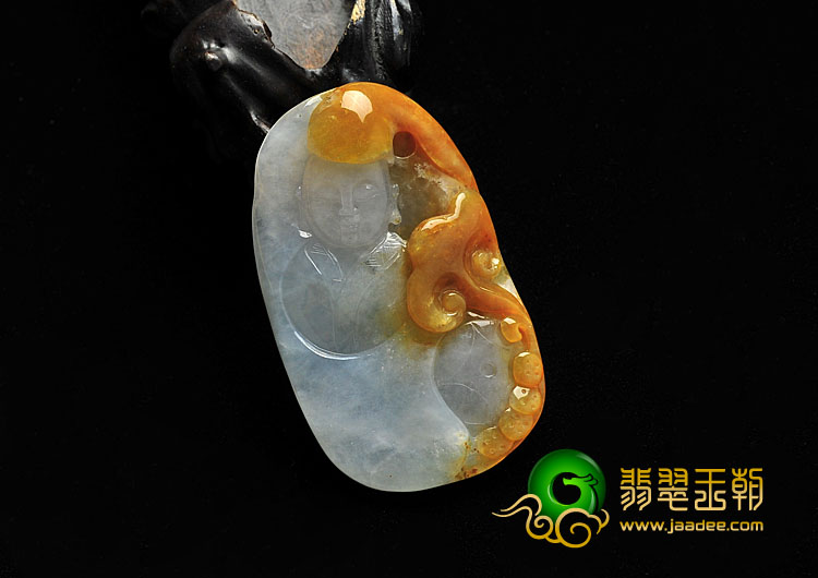 糯冰种黄翡缅甸翡翠A货童子挂件