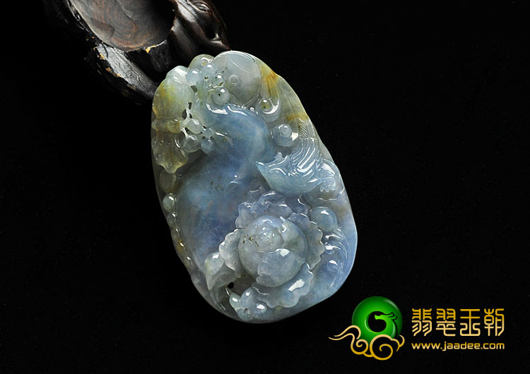 冰种紫罗兰黄翡缅甸翡翠A货富贵花开挂件