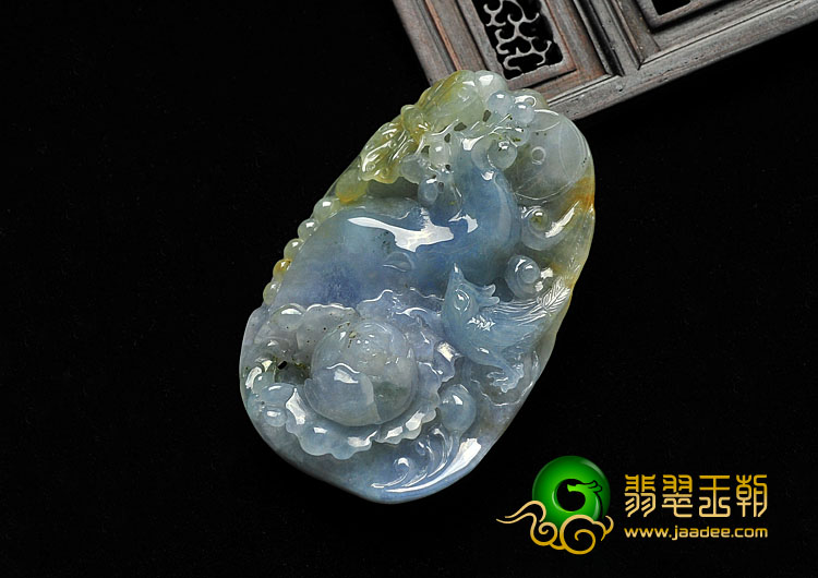 冰种紫罗兰黄翡缅甸翡翠A货富贵花开挂件