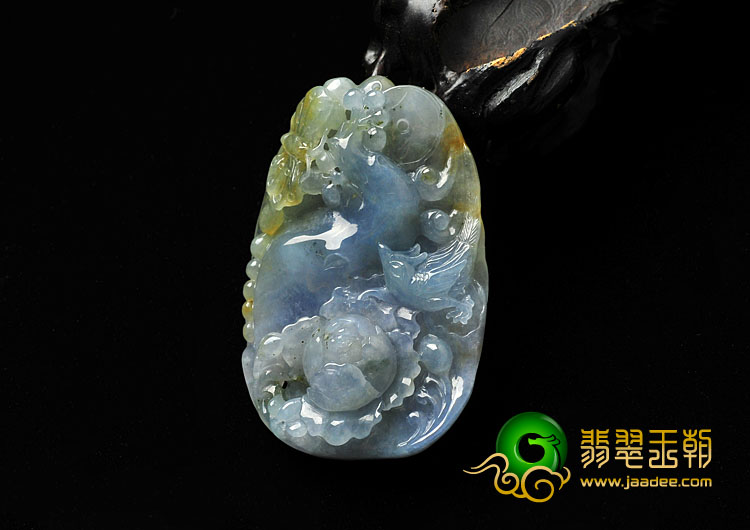 冰种紫罗兰黄翡缅甸翡翠A货富贵花开挂件