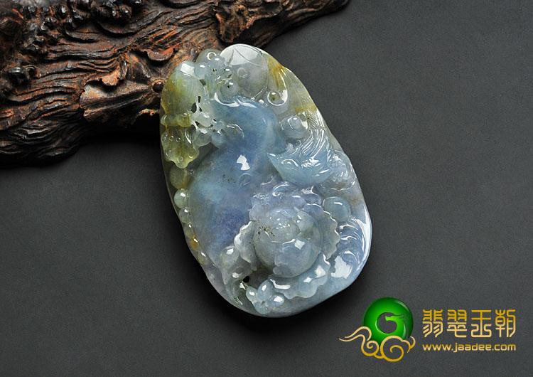 冰种紫罗兰黄翡缅甸翡翠A货富贵花开挂件