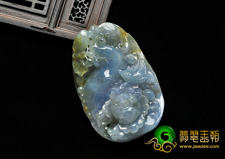 冰种紫罗兰黄翡缅甸翡翠A货富贵花开挂件