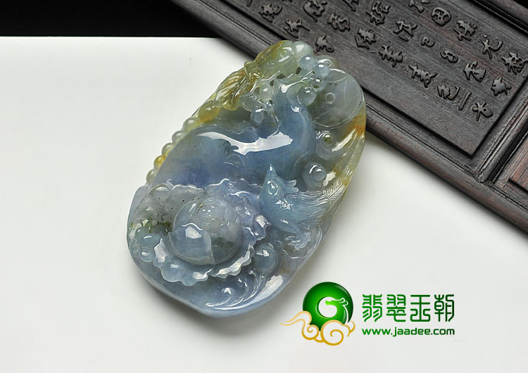 冰种紫罗兰黄翡缅甸翡翠A货富贵花开挂件