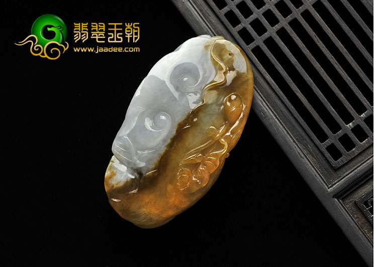 糯冰种褐黄翡缅甸翡翠A货鱼龙挂件