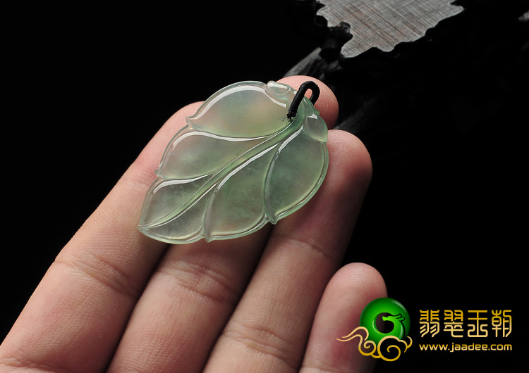 冰种晴水缅甸翡翠A货叶子挂件