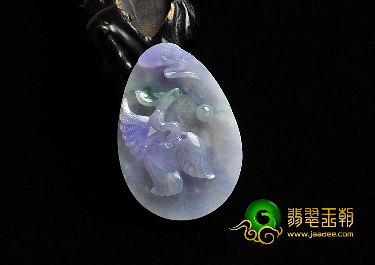 糯冰种紫罗兰飘花缅甸翡翠A货仙鹤挂件