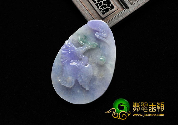 糯冰种紫罗兰飘花缅甸翡翠A货仙鹤挂件