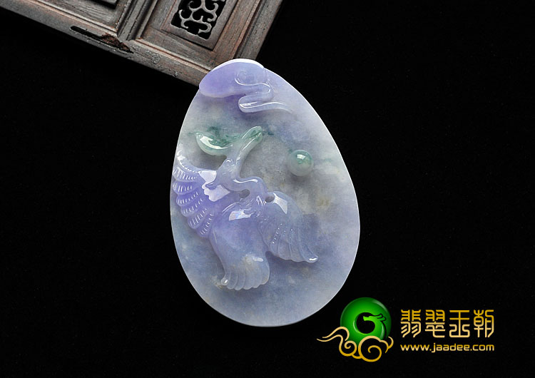 糯冰种紫罗兰飘花缅甸翡翠A货仙鹤挂件