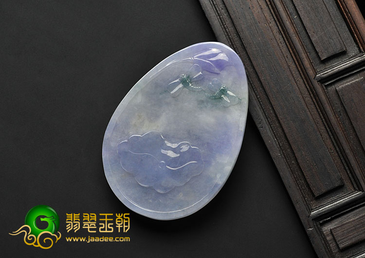 糯冰种紫罗兰飘花缅甸翡翠A货仙鹤挂件