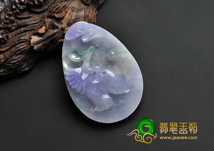 糯冰种紫罗兰飘花缅甸翡翠A货仙鹤挂件