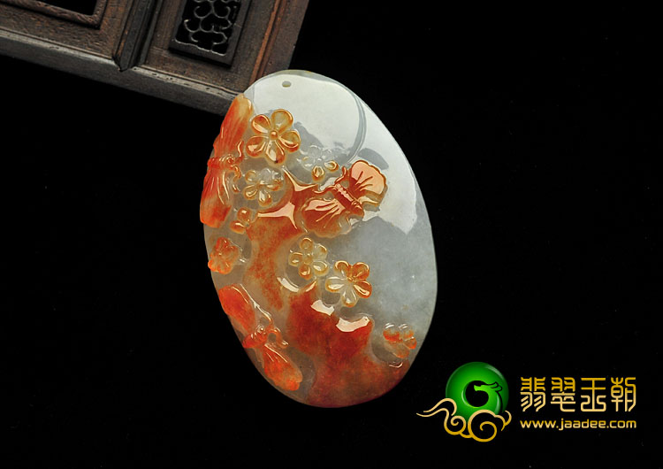 糯冰种红黄翡晴水缅甸翡翠A货蝶恋花挂件