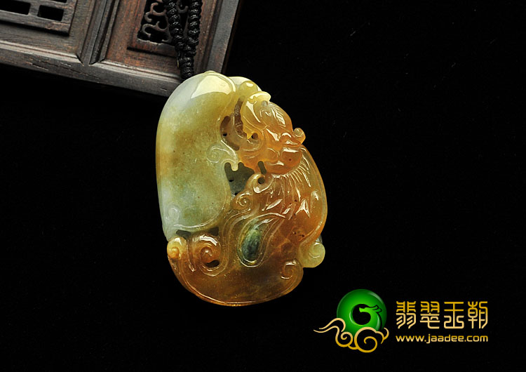糯冰种褐黄翡缅甸翡翠A货龙凤呈祥挂件