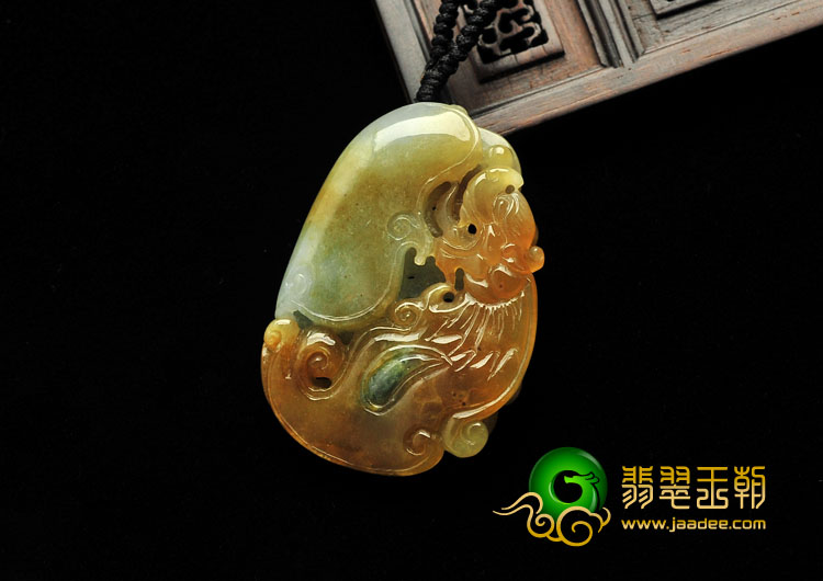 糯冰种褐黄翡缅甸翡翠A货龙凤呈祥挂件