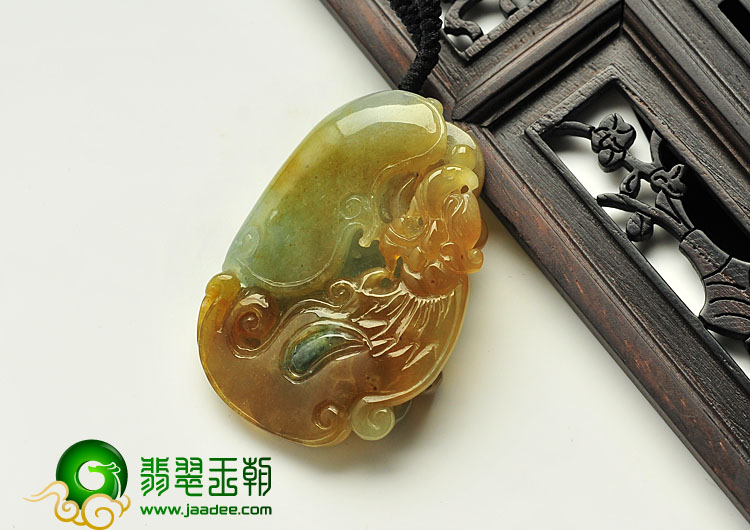 糯冰种褐黄翡缅甸翡翠A货龙凤呈祥挂件