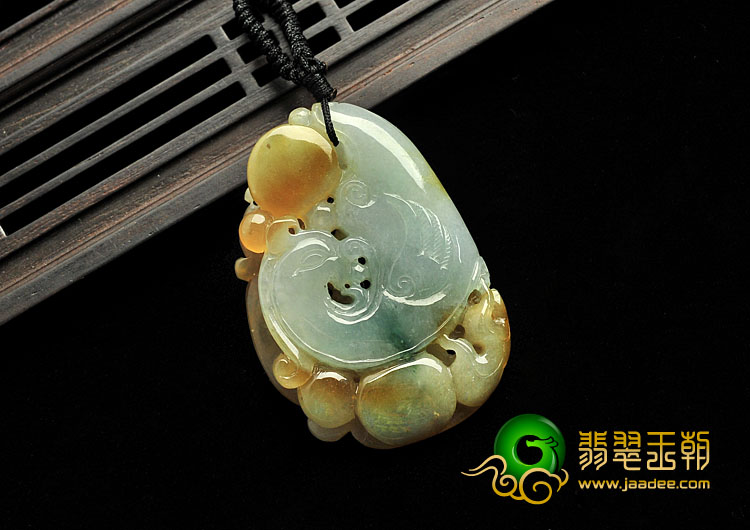 糯冰种褐黄翡缅甸翡翠A货龙凤呈祥挂件
