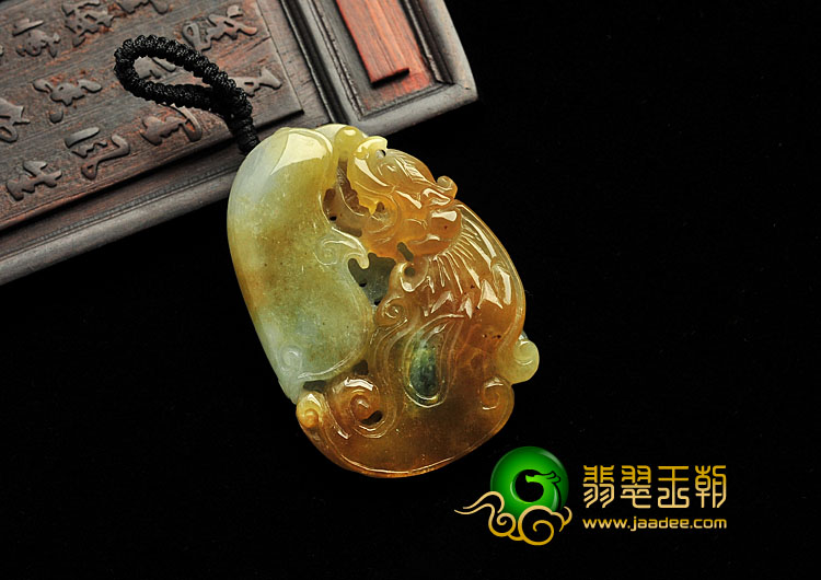 糯冰种褐黄翡缅甸翡翠A货龙凤呈祥挂件