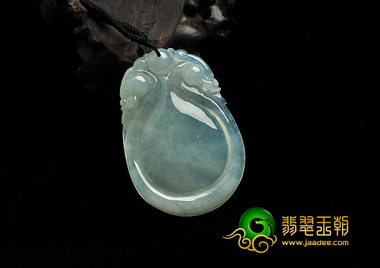 冰种晴水缅甸翡翠A货双龙如意挂件（一对）