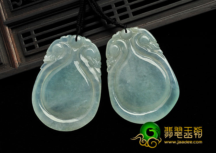 冰种晴水缅甸翡翠A货双龙如意挂件（一对）