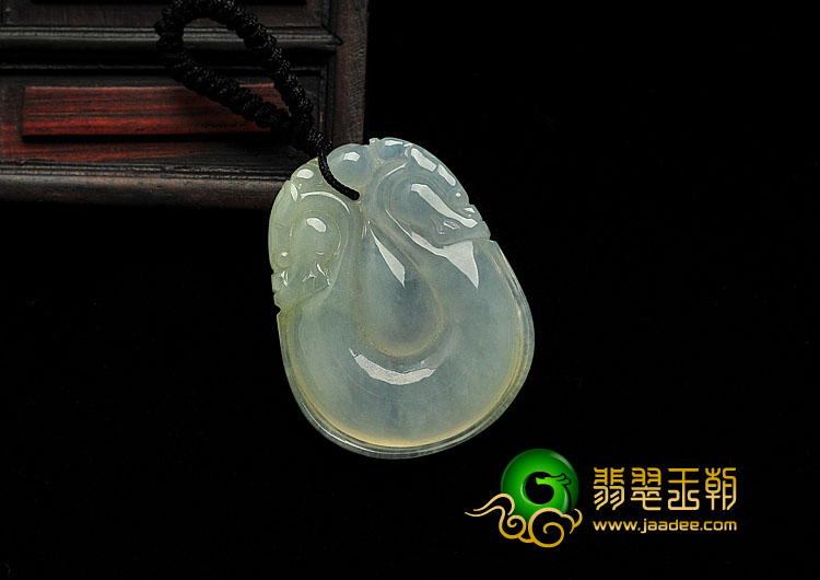 冰种缅甸翡翠A货双龙如意挂件