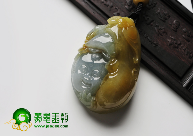 糯冰种褐黄翡缅甸翡翠A货送财童子挂件