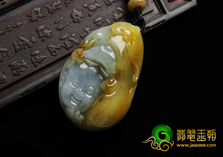 糯冰种褐黄翡缅甸翡翠A货送财童子挂件