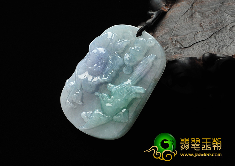 糯冰种春带彩缅甸翡翠A货鸟语花香挂件