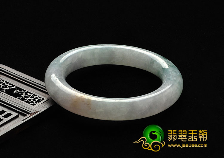 糯冰种淡紫罗兰飘花缅甸翡翠A货圆条手镯（57.4mm）