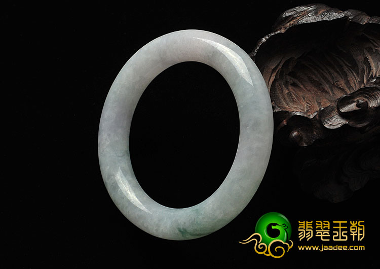 糯冰种淡紫罗兰飘花缅甸翡翠A货圆条手镯（57.4mm）