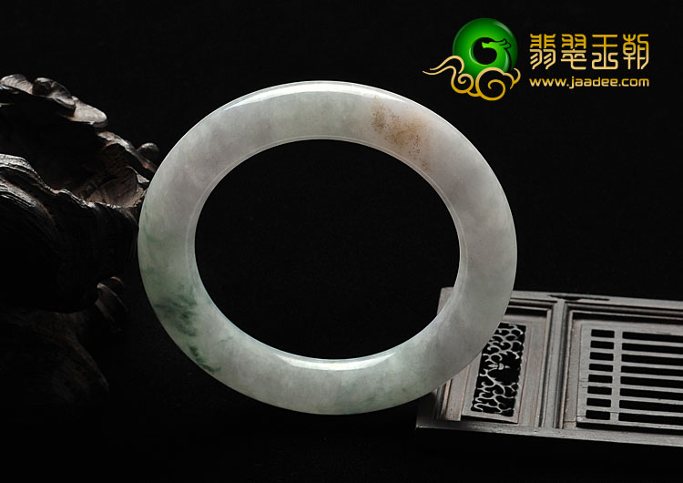 糯冰种淡紫罗兰飘花缅甸翡翠A货圆条手镯（57.4mm）