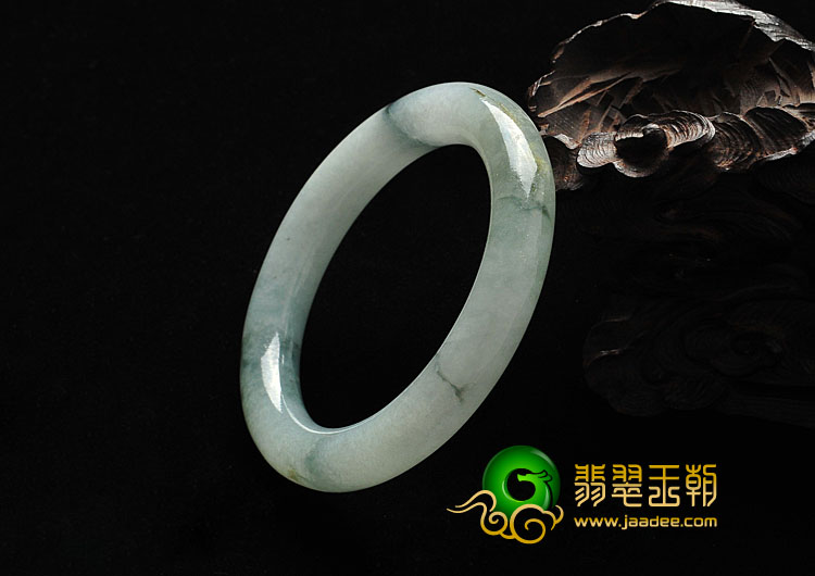 糯冰种黄翡飘花缅甸翡翠A货圆条手镯（58.5mm）
