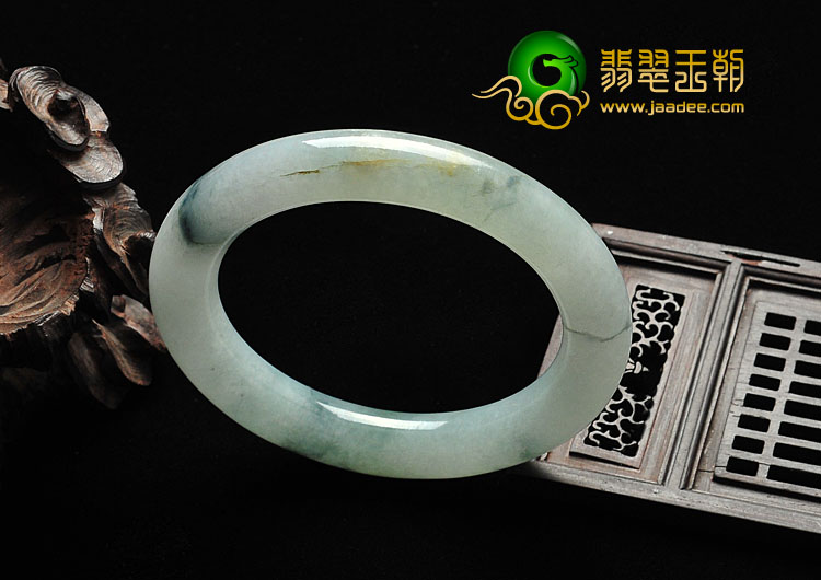 糯冰种黄翡飘花缅甸翡翠A货圆条手镯（58.5mm）