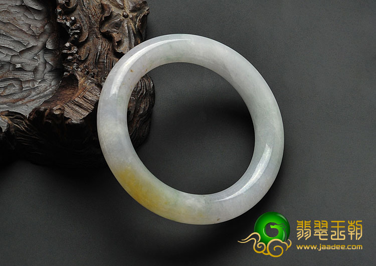糯冰种紫罗兰黄翡略飘花缅甸翡翠A货圆条手镯（55.2mm）