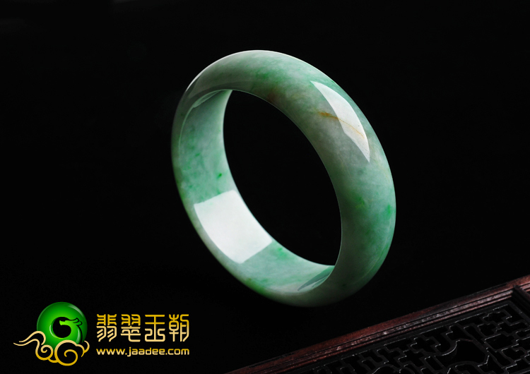 糯冰种翠色略带黄翡缅甸翡翠A货手镯（59.7mm）