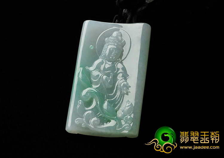 糯冰种飘翠缅甸翡翠A货观音挂件