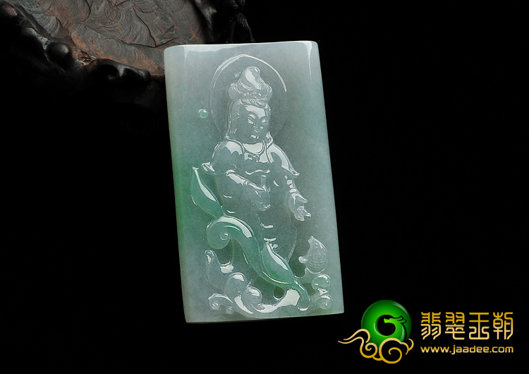 糯冰种飘翠缅甸翡翠A货观音挂件