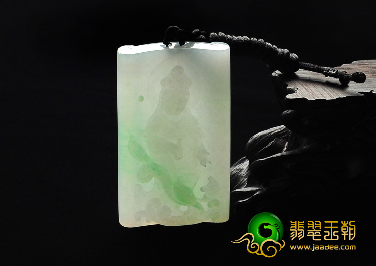 糯冰种飘翠缅甸翡翠A货观音挂件