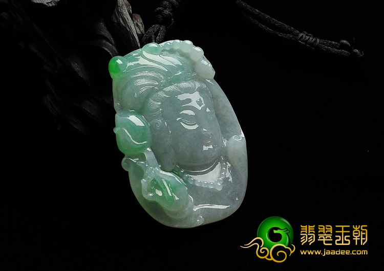 糯冰种飘翠缅甸翡翠A货观音头挂件