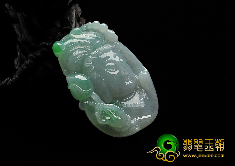 糯冰种飘翠缅甸翡翠A货观音头挂件