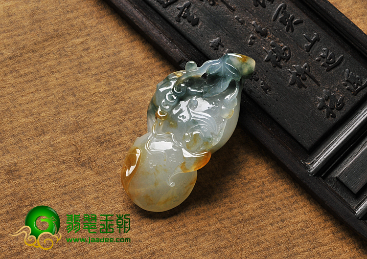糯冰种黄翡飘花缅甸翡翠A货福禄寿挂件