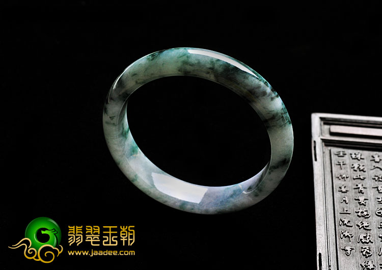 糯冰种飘花缅甸翡翠A货手镯（54.5mm）