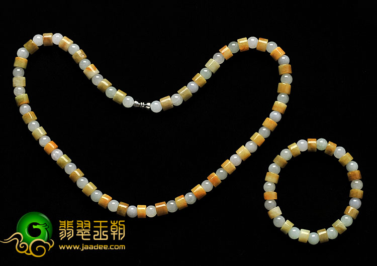 糯冰种晴水黄翡缅甸翡翠A货项链/手链一套