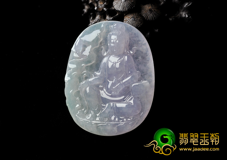 冰种淡春带彩缅甸翡翠A货观音挂件