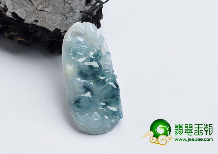 冰种飘花缅甸翡翠A货逍遥佛挂件