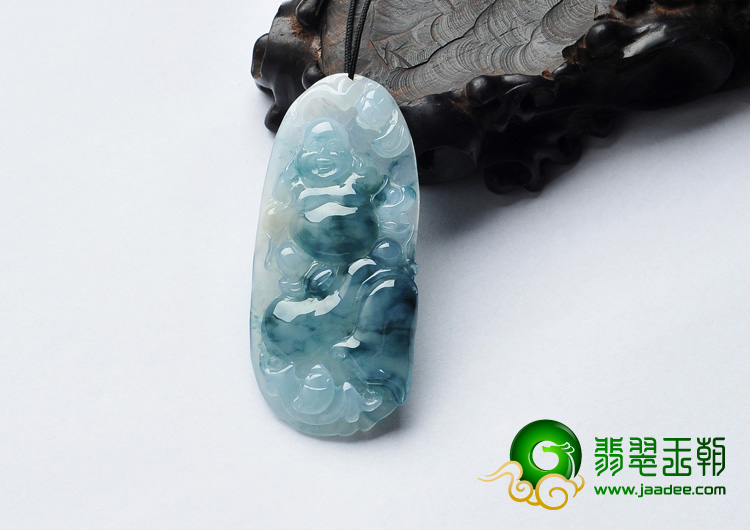 冰种飘花缅甸翡翠A货逍遥佛挂件