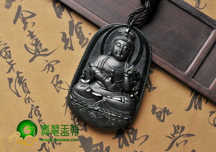 冰种墨翠缅甸翡翠A货观音挂件