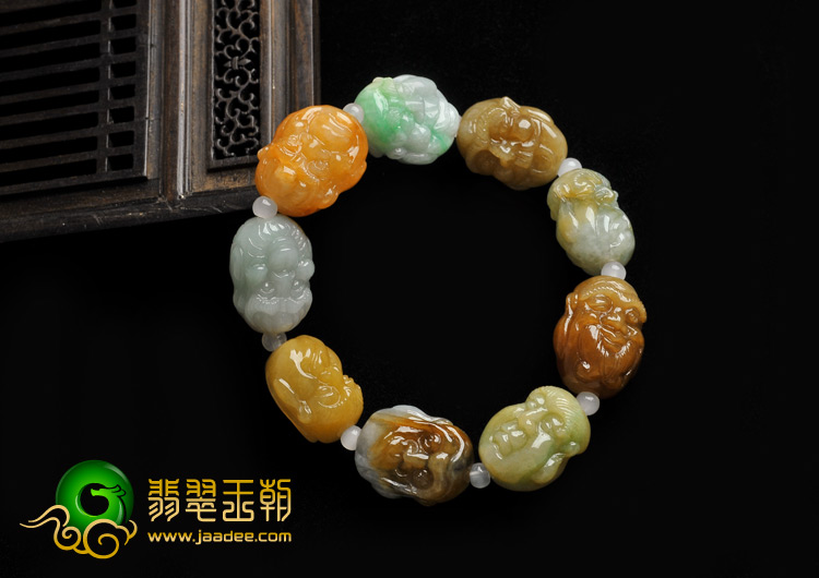 糯冰种三彩缅甸翡翠A货罗汉手链