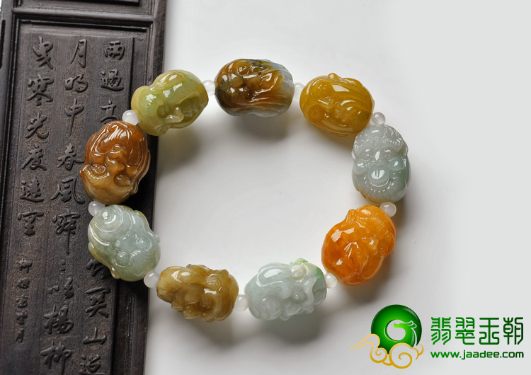 糯冰种三彩缅甸翡翠A货罗汉手链