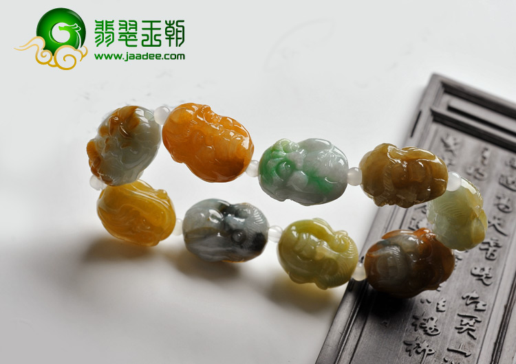 糯冰种三彩缅甸翡翠A货罗汉手链