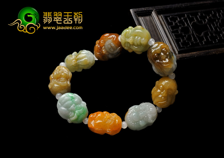 糯冰种三彩缅甸翡翠A货罗汉手链